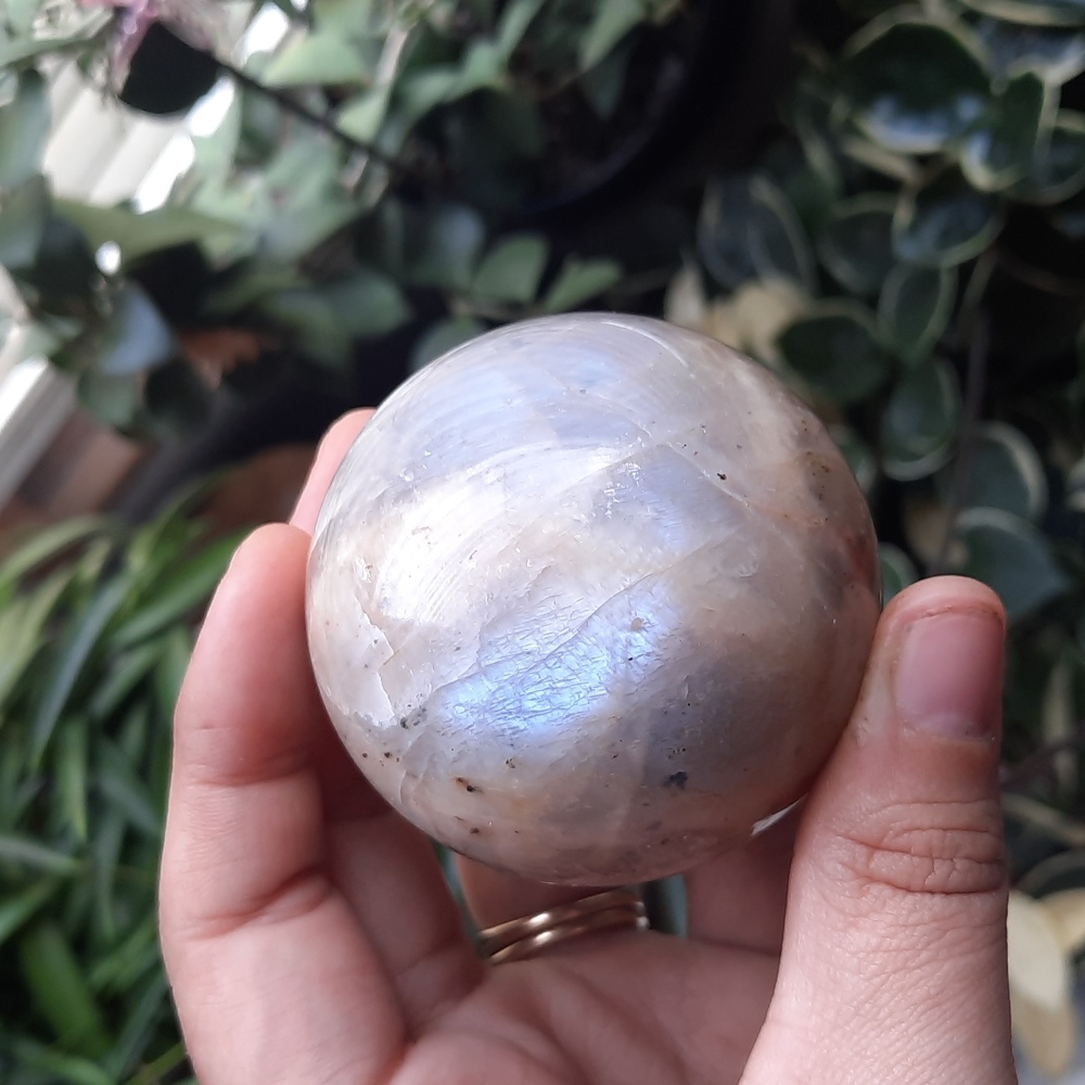 Blue Flash Grey Moonstone Crystal Sphere
